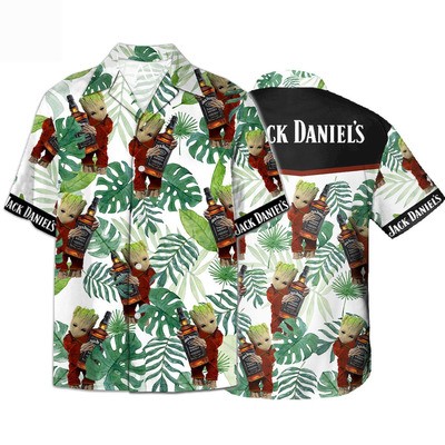 Marvel Groot Loves Jack Daniels Hawaiian Shirt