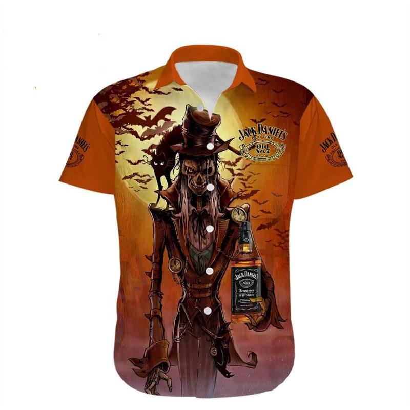 Spooky Skeleton Jack Daniels Tennessee Whiskey Hawaiian Shirt