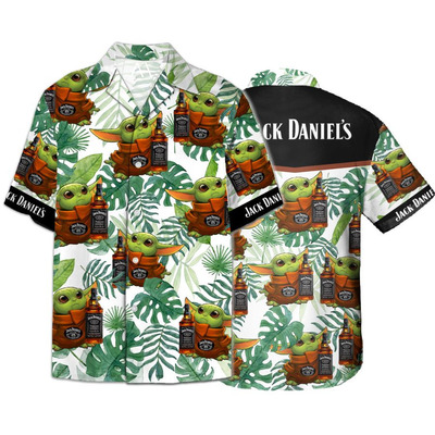 Cute Star Wars Baby Yoda Loves Jack Daniels Hawaiian Shirt