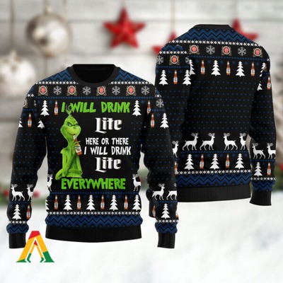 I Will Drink Miller Lite Everywhere Ugly Sweater