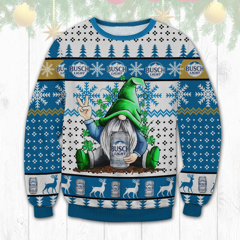 Funny Gnome Loves Busch Light Ugly Christmas Sweater