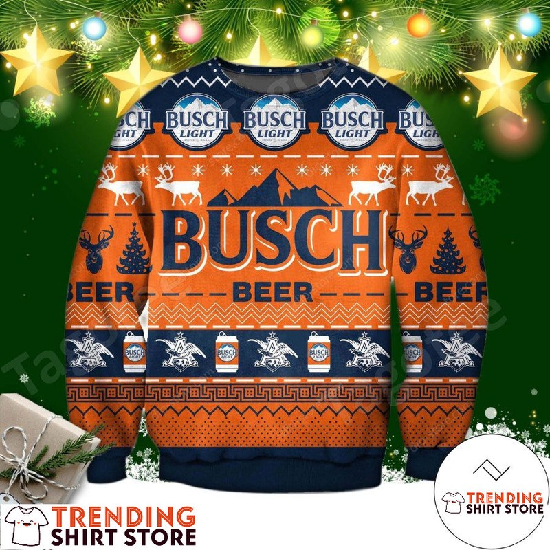 Busch Light Ugly Christmas Sweater Reindeer Mountain And Chirstmas