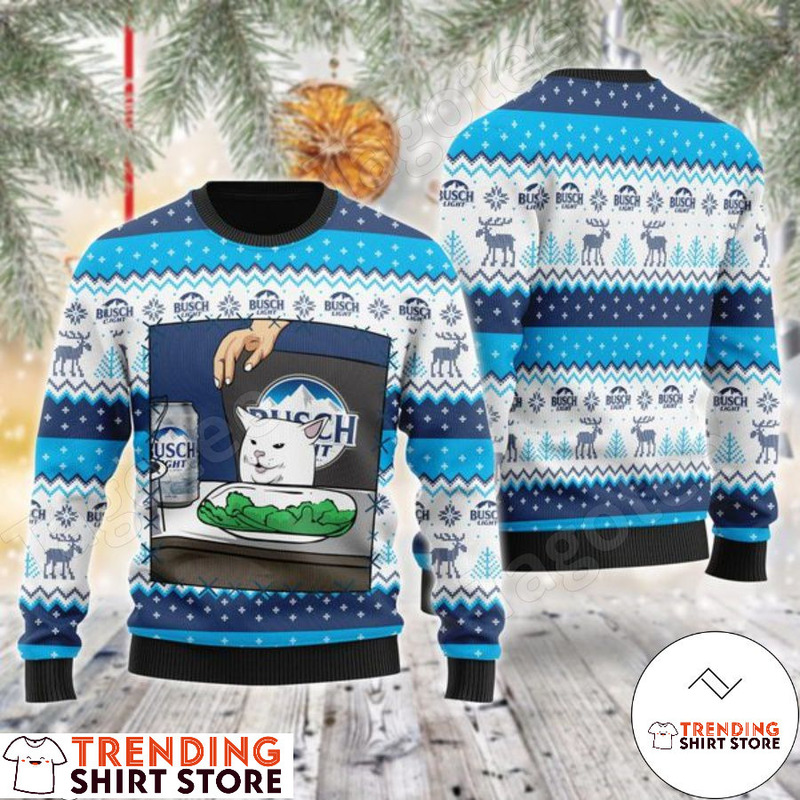 Funny Cat And Vegetables Busch Light Ugly Christmas Sweater
