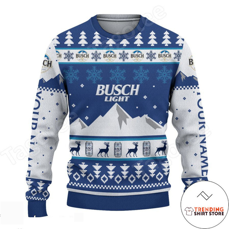 Busch Light Ugly Christmas Sweater Snowy Mountain Beer Lover Gift