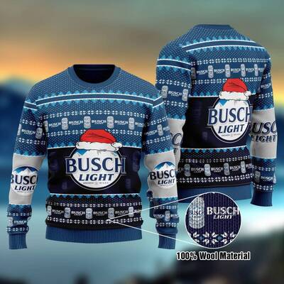 Busch Light Ugly Christmas Sweater In A Cool Santa Hat