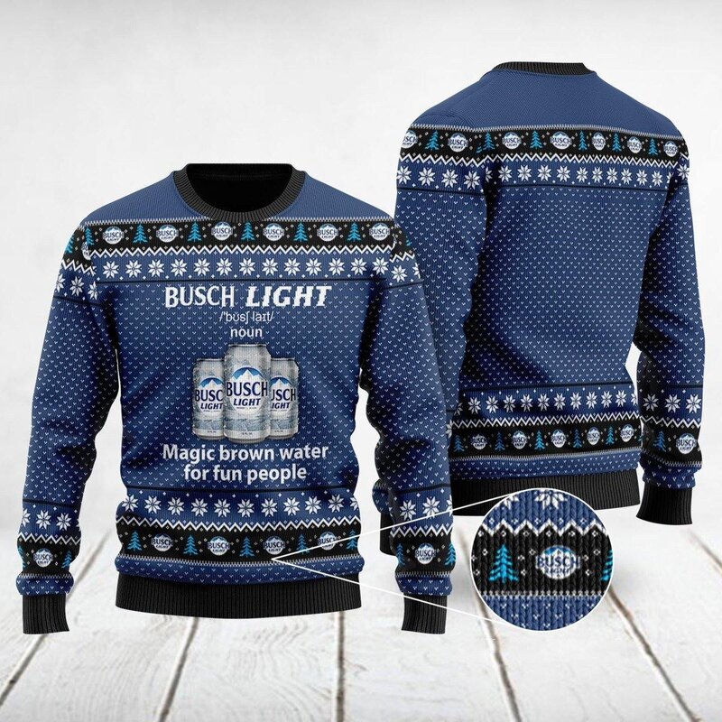 Busch Light Ugly Christmas Sweater Funny Magic Brown Water For Fun People Gift For Beer Lovers