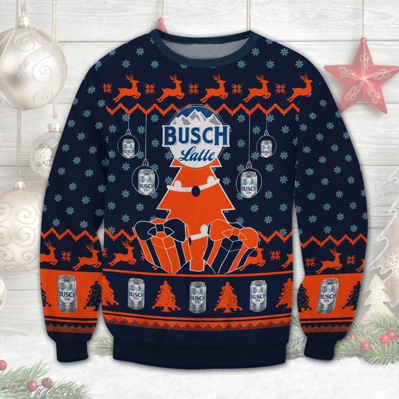Busch Latte Christmas Sweater Deer And Christmas Tree Pattern