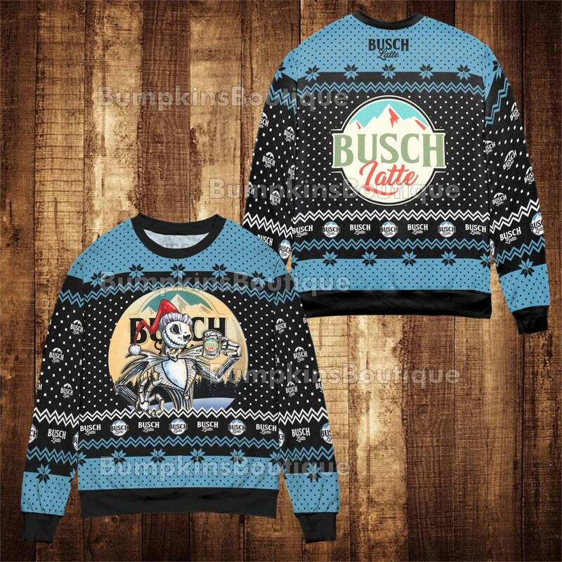 Busch Latte Christmas Sweater Jack Skellington Loves Busch