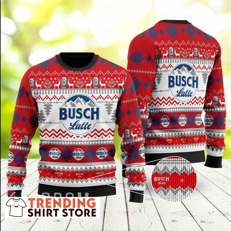 Busch Latte Christmas Sweater Red Theme For Beer Drinkers