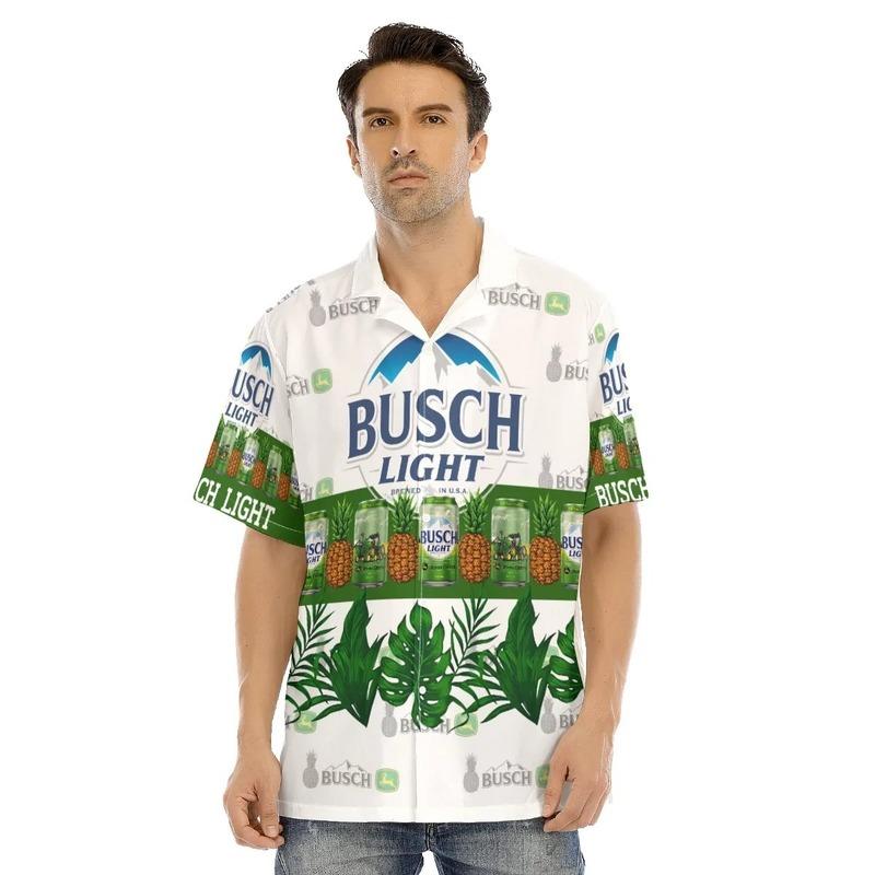 Busch Light John Deere Hawaiian Shirt Pineapples Tropical Leaves