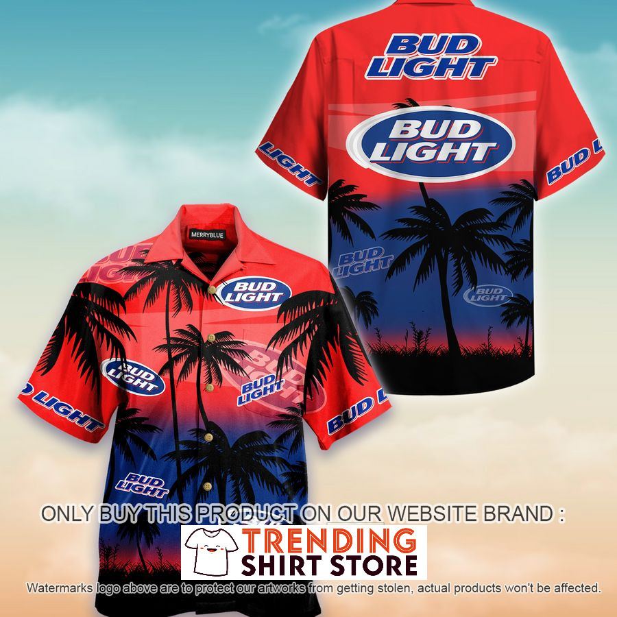 Hot Bud Light Hawaiian Shirt Palm Tree Sunset Summer Beach