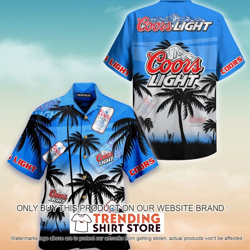 Vintage Coors Light Hawaiian Shirt Blue Sky Palm Tree Island
