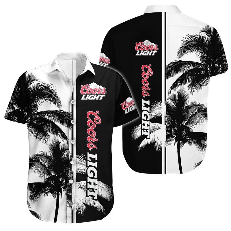 Cool Coors Light Hawaiian Shirt Black And White Palm Tree Gift For Beach Lovers