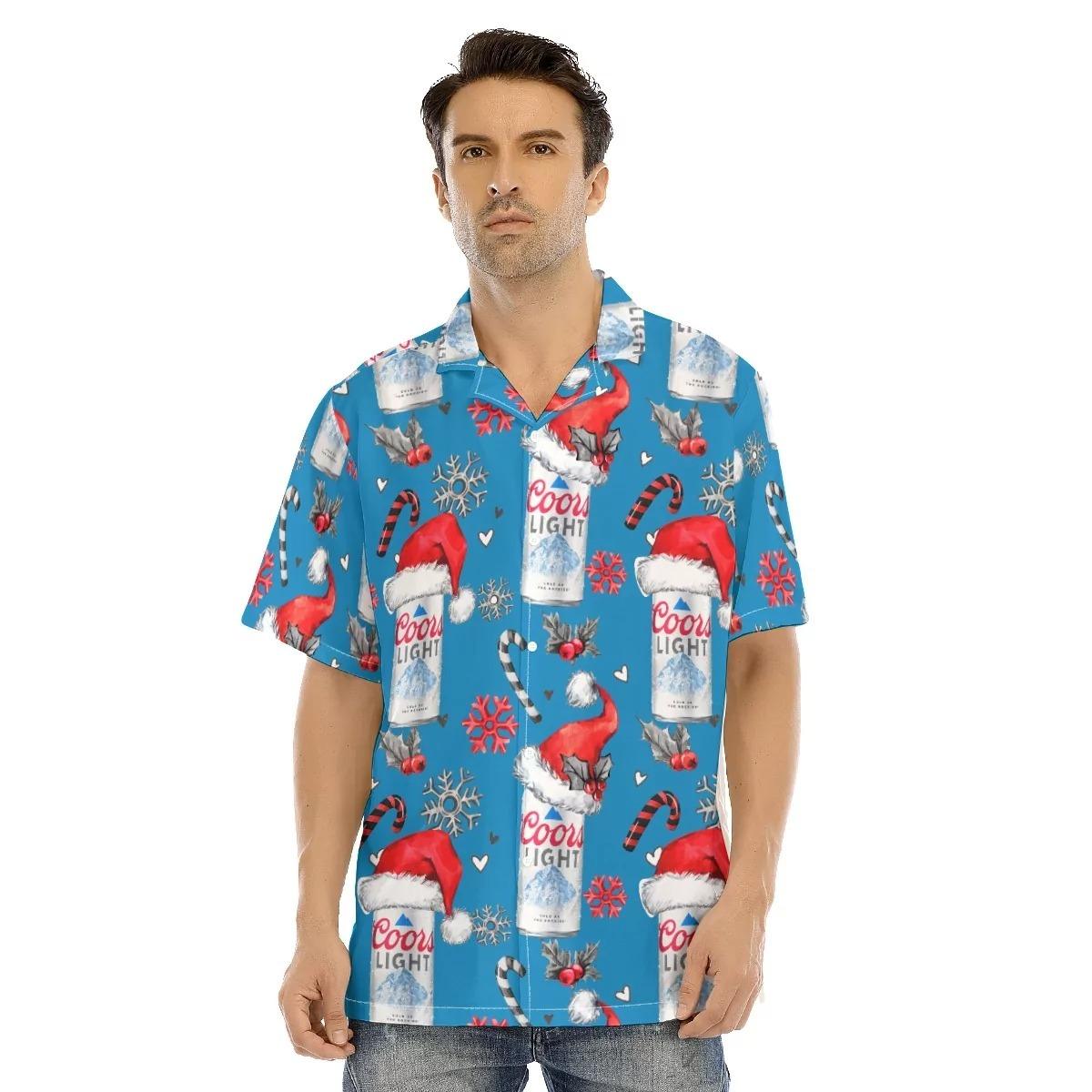 Santa Hats Coors Light Hawaiian Shirt Christmas Candy Gift For Beer Lovers