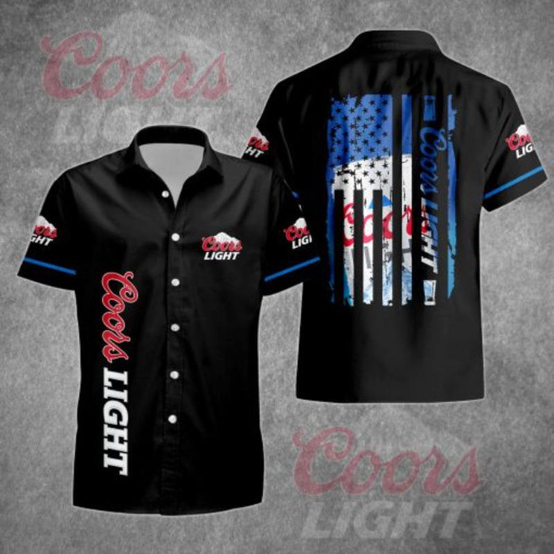 Basic Coors Light Hawaiian Shirt US Flag In The Dark Basic Coors Light Hawaiian Shirt US Flag In The Dark