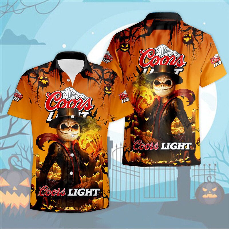 Cool Halloween Jack Skellington Coors Light Hawaiian Shirt Cool Halloween Jack Skellington Coors Light Hawaiian Shirt