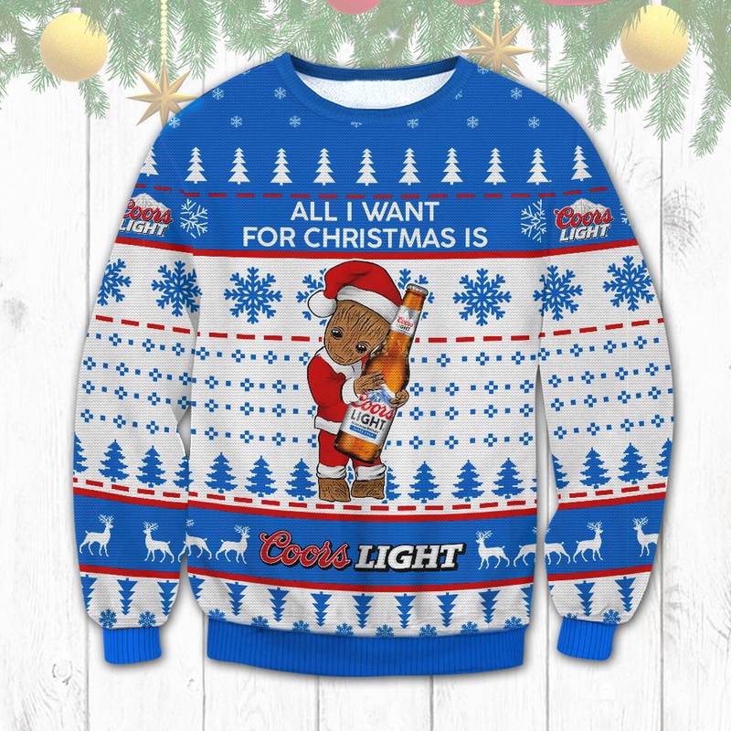Marvel Groot Loves Coors Light All I Want For Christmas Is Coors Light Ugly Christmas Sweater