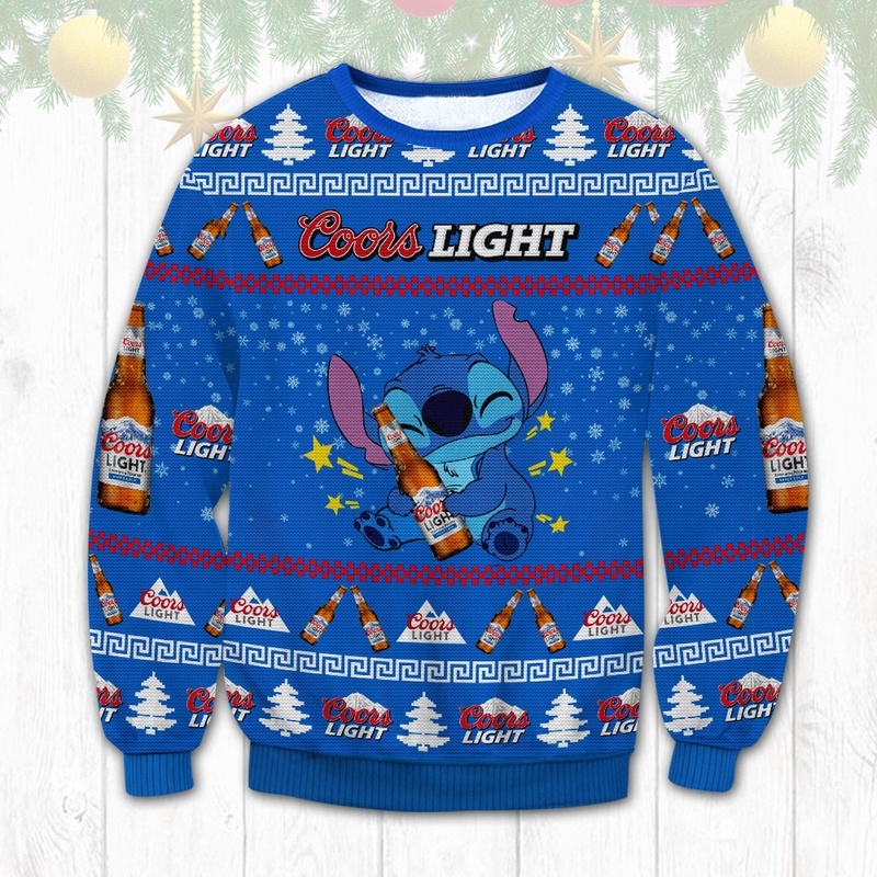 Cute Stitch Loves Coors Light Ugly Christmas Sweater