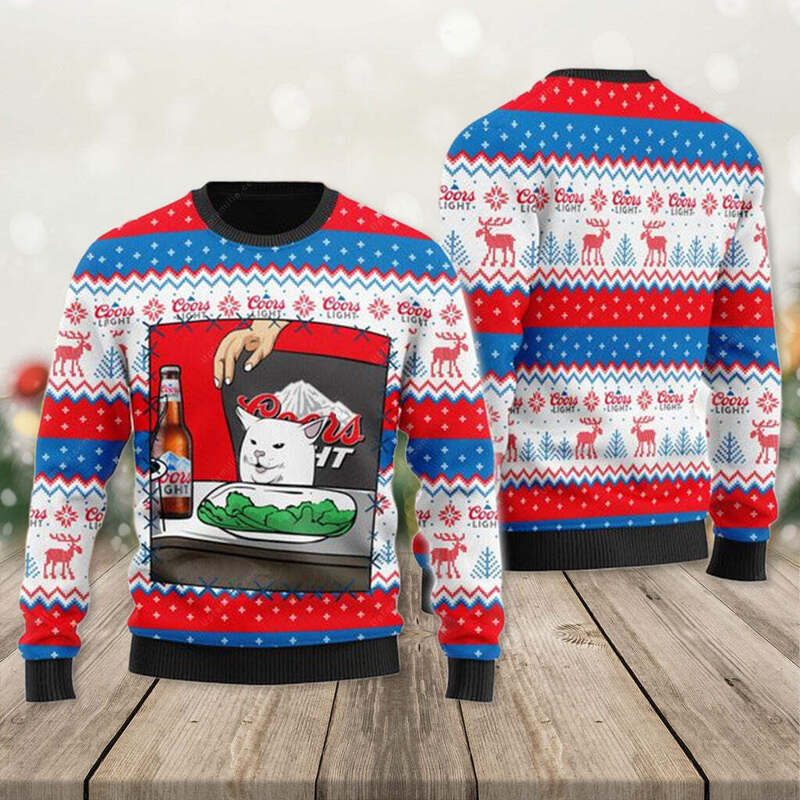 Coors Light Ugly Christmas Sweater Funny Cat Meme