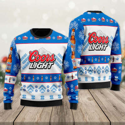 Coors Light Ugly Christmas Sweater Classic Snowflakes Pattern