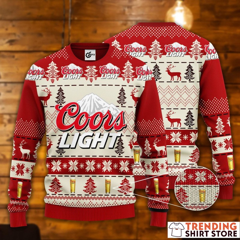 Coors Light Ugly Christmas Sweater Red Pine Trees And Xmas Beer Lovers Gift