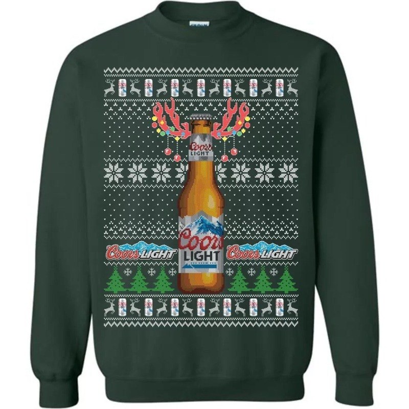 Funny Coors Light Ugly Christmas Sweater Reindeer Beer Bottle