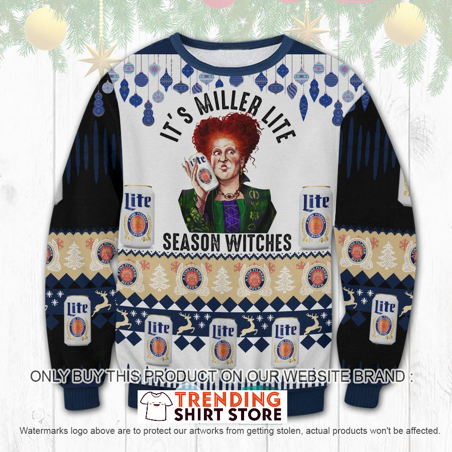 Hocus Pocus It's Miller Lite Season Witches Ugly Sweater
