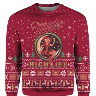 Red Girl In The Moon Miller High Life Christmas Sweater