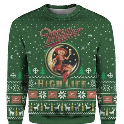 Green Girl In The Moon Miller High Life Christmas Sweater