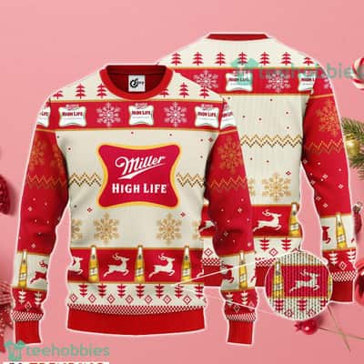 Miller High Life Christmas Sweater Red Christmas And Snowflakes Pattern