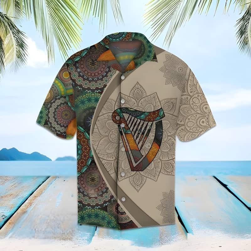 Vintage Guinness Hawaiian Shirt Multiple Colored Mandala Pattern Vintage Guinness Hawaiian Shirt Multiple Colored Mandala Pattern