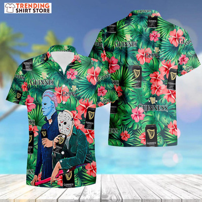 Guinness Hawaiian Shirt Halloween Michael Myers Jason Voorhees Tropical Flora