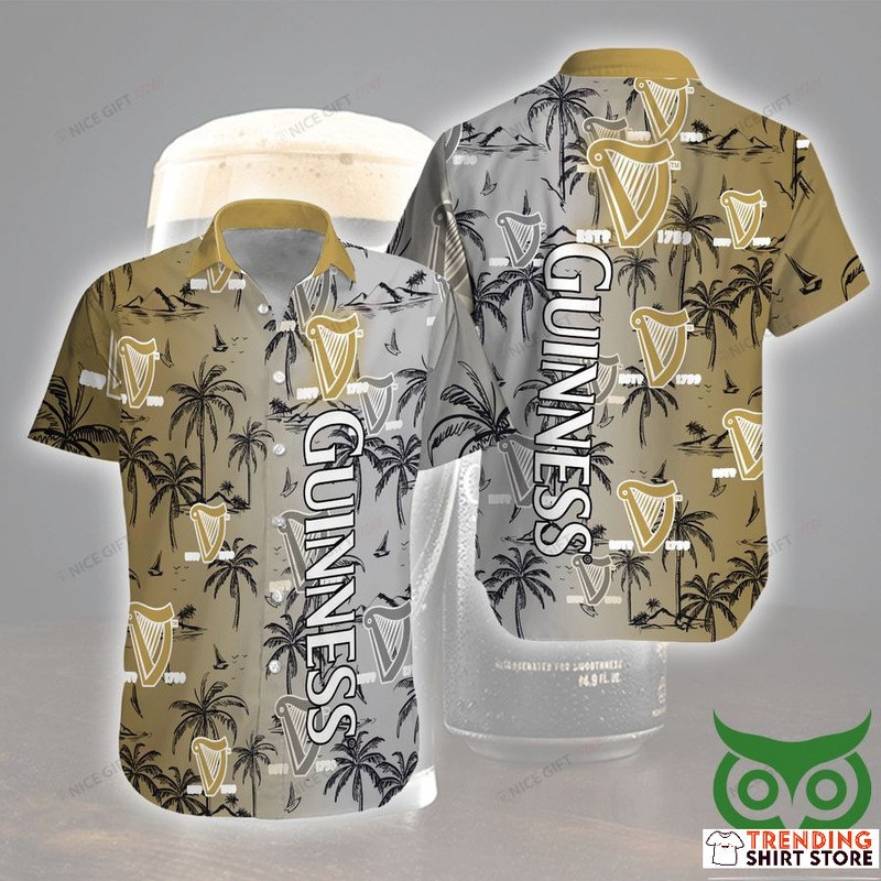 Guinness Hawaiian Shirt Tropical Coconut Palm Trees