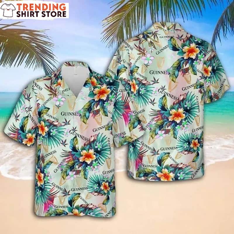 Guinness Hawaiian Shirt Colorful Tropical Flora For Beach Lovers
