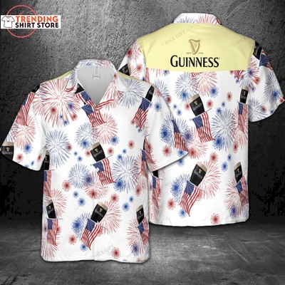 Guinness Hawaiian Shirt American Flag Fireworks 4th July Independence Day