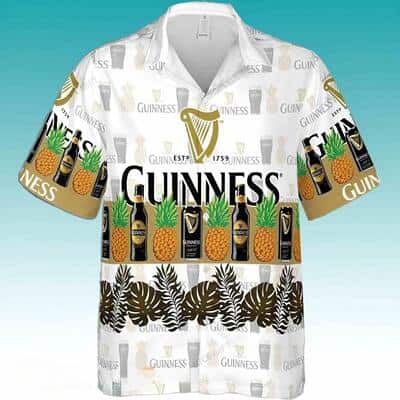 Guinness Hawaiian Shirt Beer Tropical Leaves And Pineapples