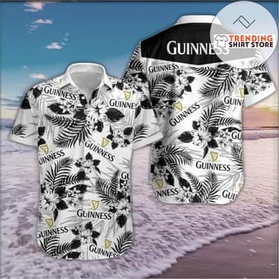 Guinness Hawaiian Shirt Classic Black And White Flora