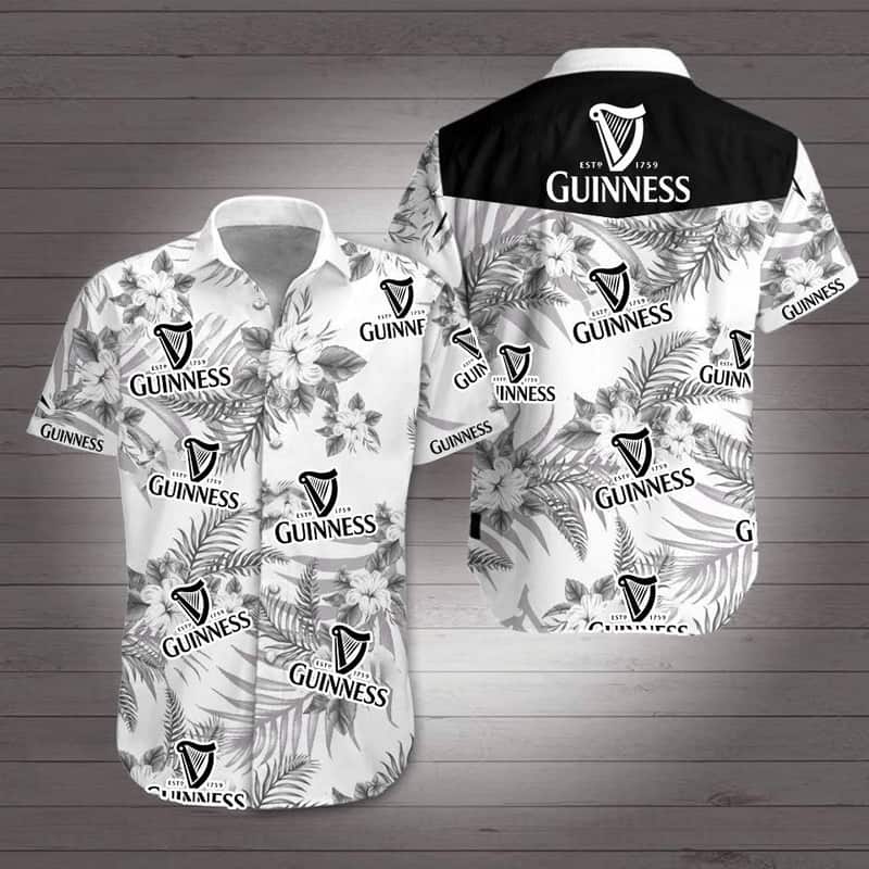Guinness Hawaiian Shirt Black And White Flora For Summer Lovers