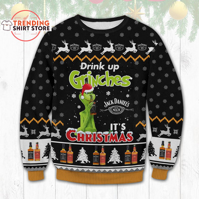 Jack Daniels Ugly Christmas Sweater Drink Up Grinches It's Christmas