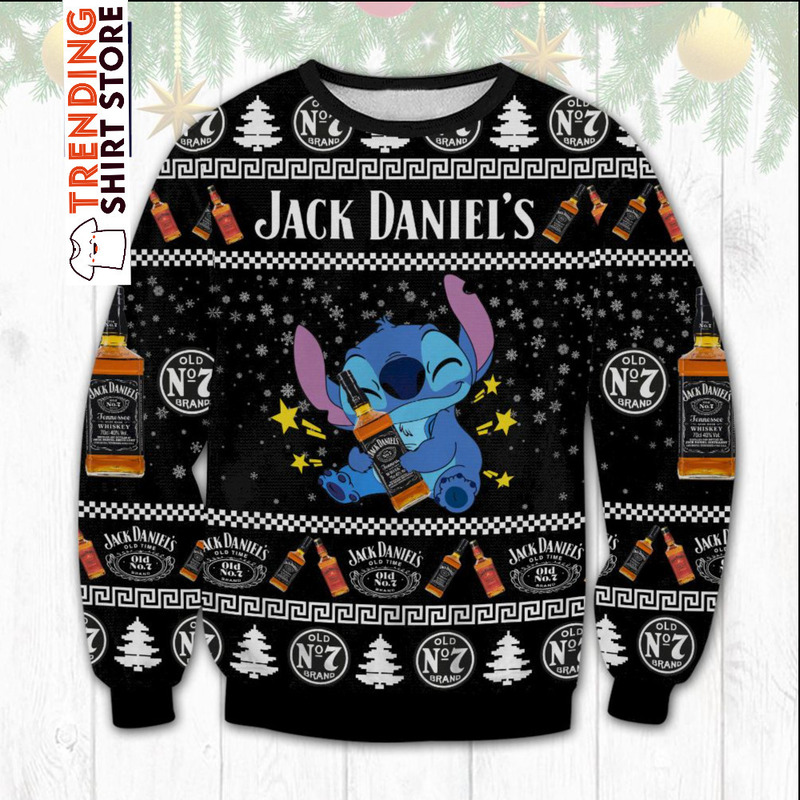 Cute Stitch Loves Jack Daniel’s Ugly Christmas Sweater