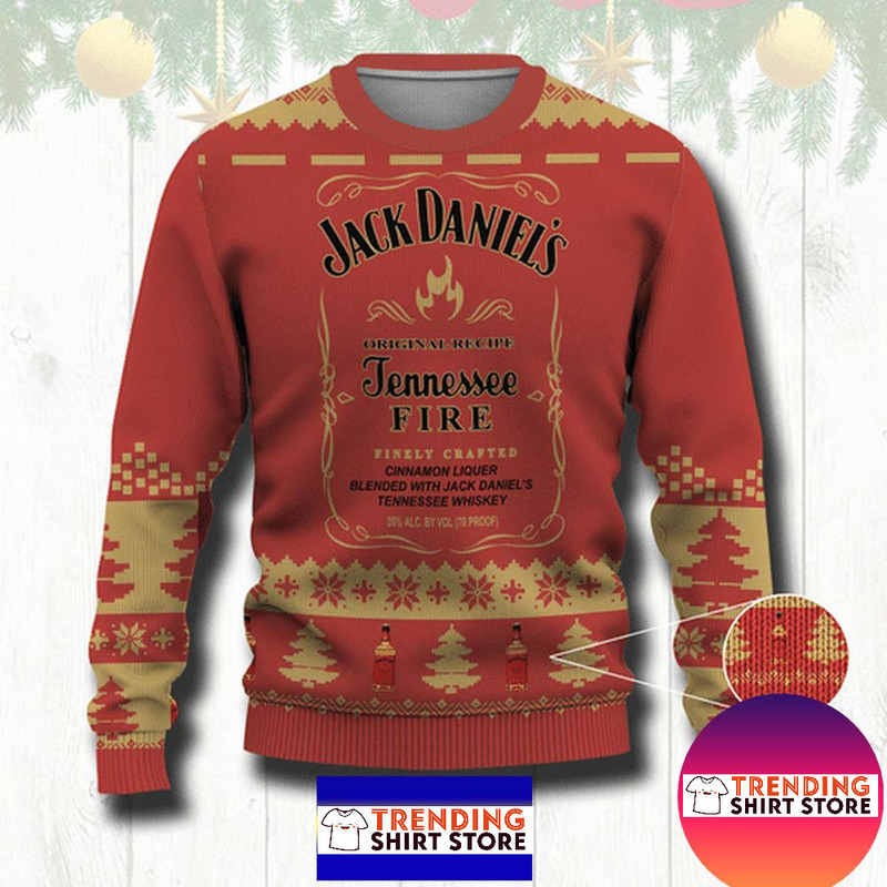 Jack Daniels Ugly Christmas Sweater Tennessee Fire Finely Crafted For Whiskey Drinkers