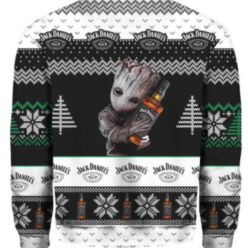Black And White Marvel Groot Loves Jack Daniels Ugly Christmas Sweater
