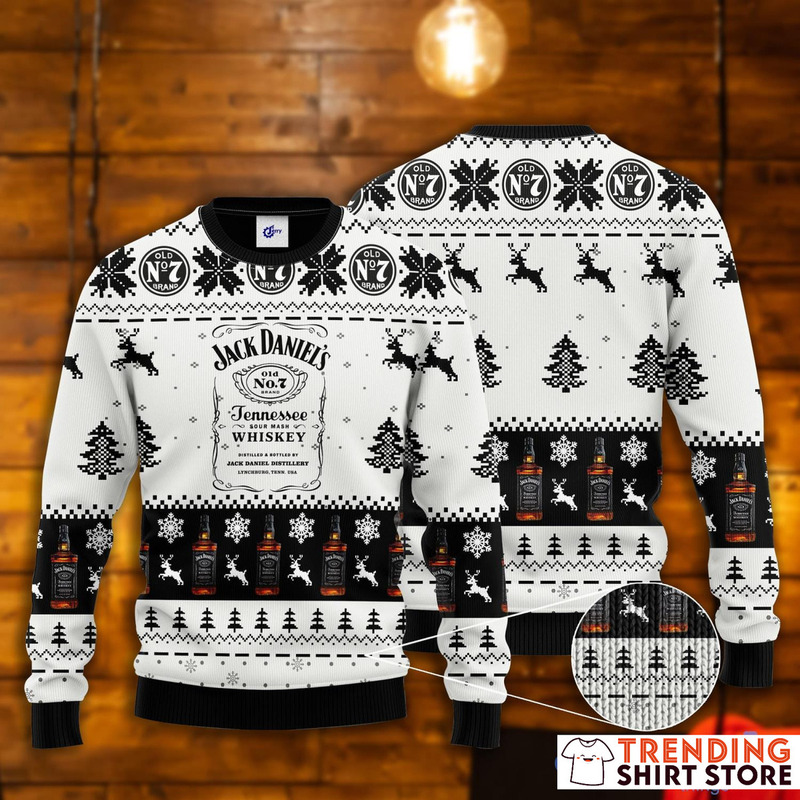 Jack Daniels Ugly Christmas Sweater Reindeer Snowflakes Pattern