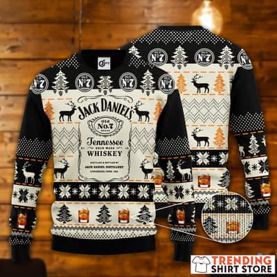 Jack Daniels Ugly Christmas Sweater Tennessee Sour Mash Reindeer Pattern