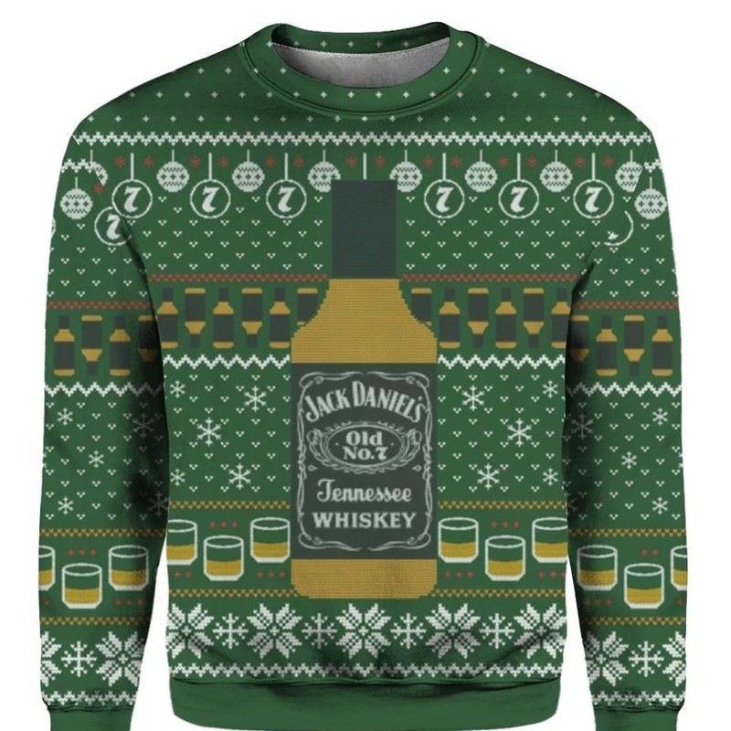 Green Jack Daniels Tennessee Whiskey Ugly Christmas Sweater