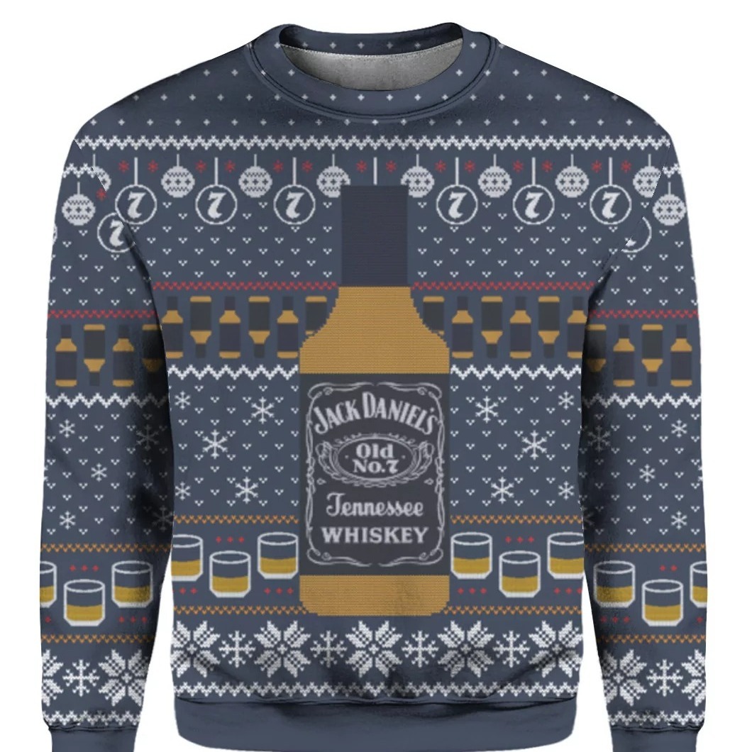 Gray Navy Jack Daniels Tennessee Whiskey Ugly Christmas Sweater