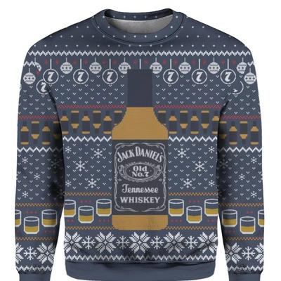Gray Navy Jack Daniels Tennessee Whiskey Ugly Christmas Sweater