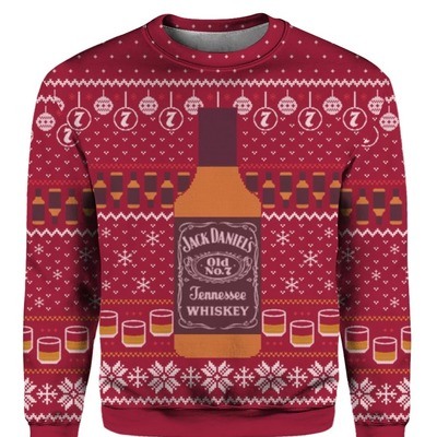 Red Jack Daniels Tennessee Whiskey Ugly Christmas Sweater