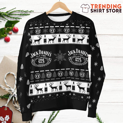 Black And White Jack Daniels Ugly Christmas Sweater Old No.7 Brand Tennessee Whiskey