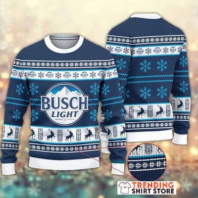 Busch Light Ugly Christmas Sweater Deer And Snowflakes Pattern